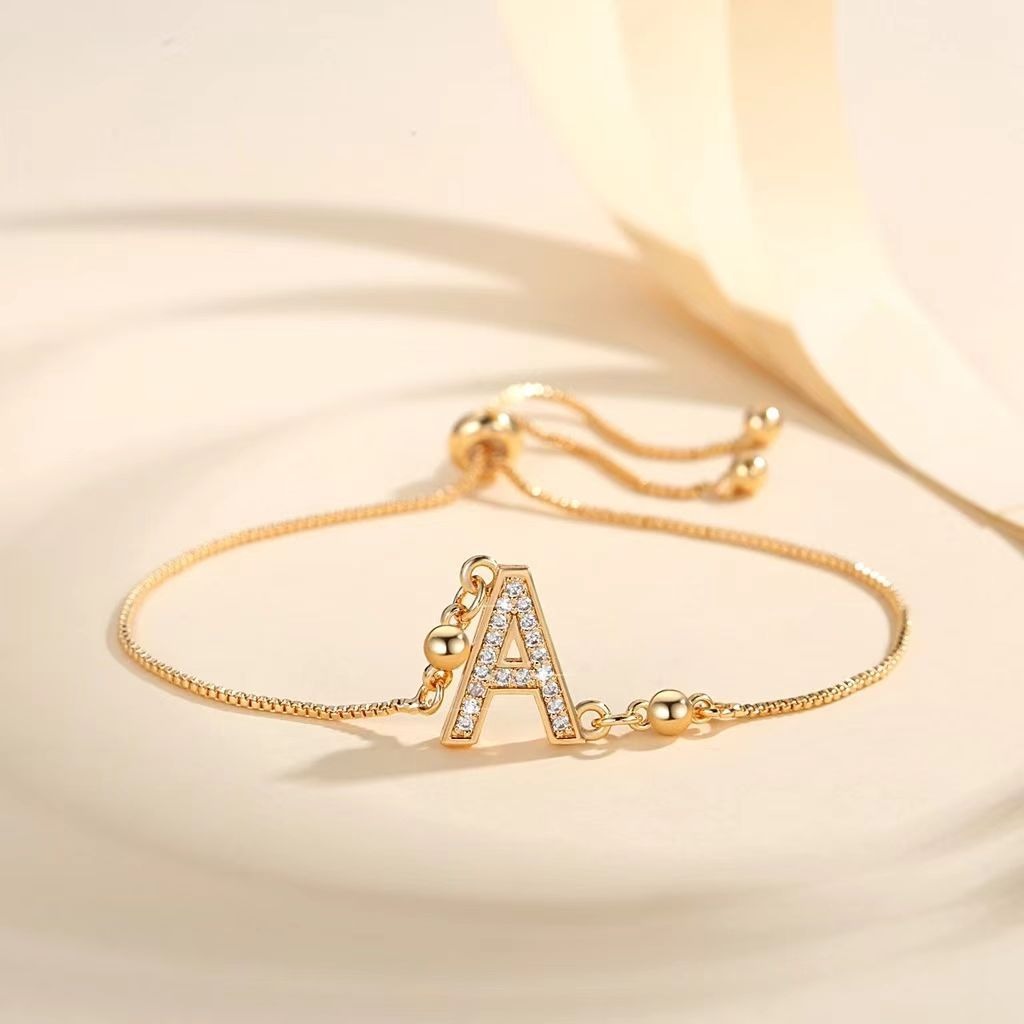 Personalized Touch 18K Gold Diamond 26 Letters Adjustable Bracelet