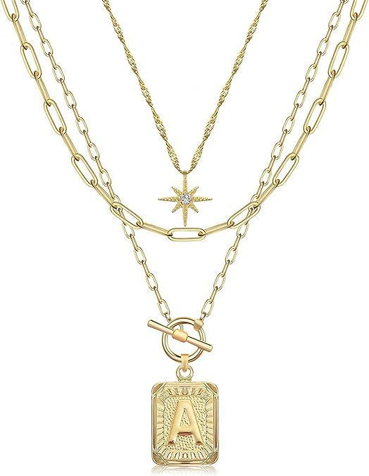 Personalized Initial 14K Gold Vintage Square Tag Letter Necklace