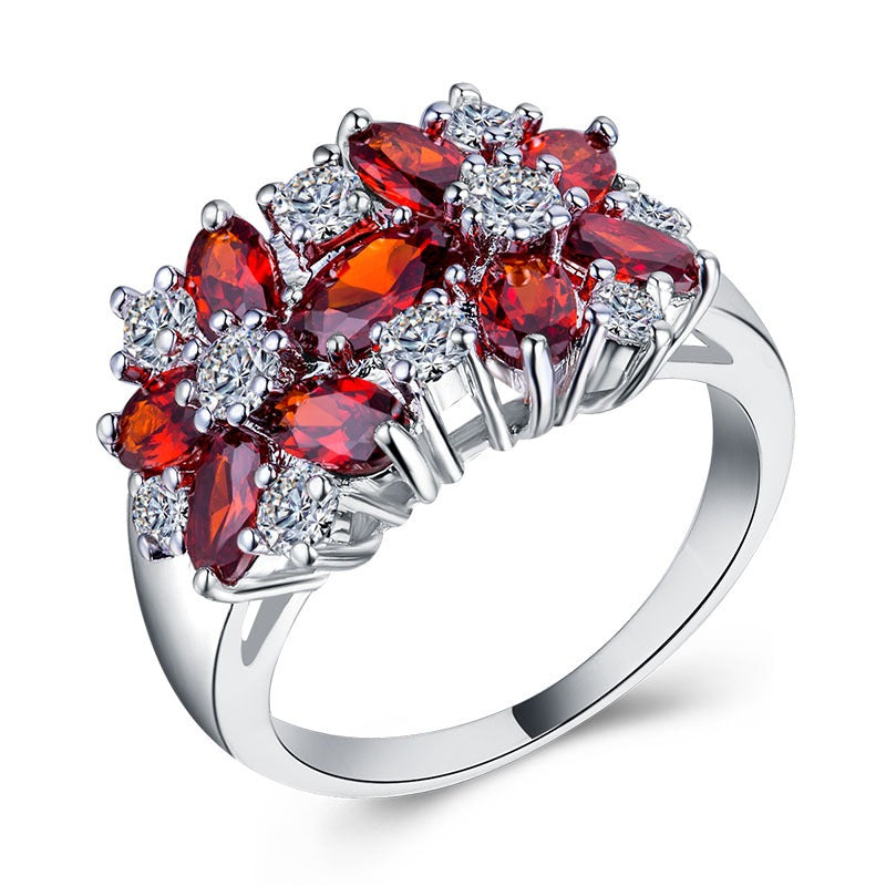 Floral Brilliance S925 Silver Multi-Color Marquise Cluster Ring