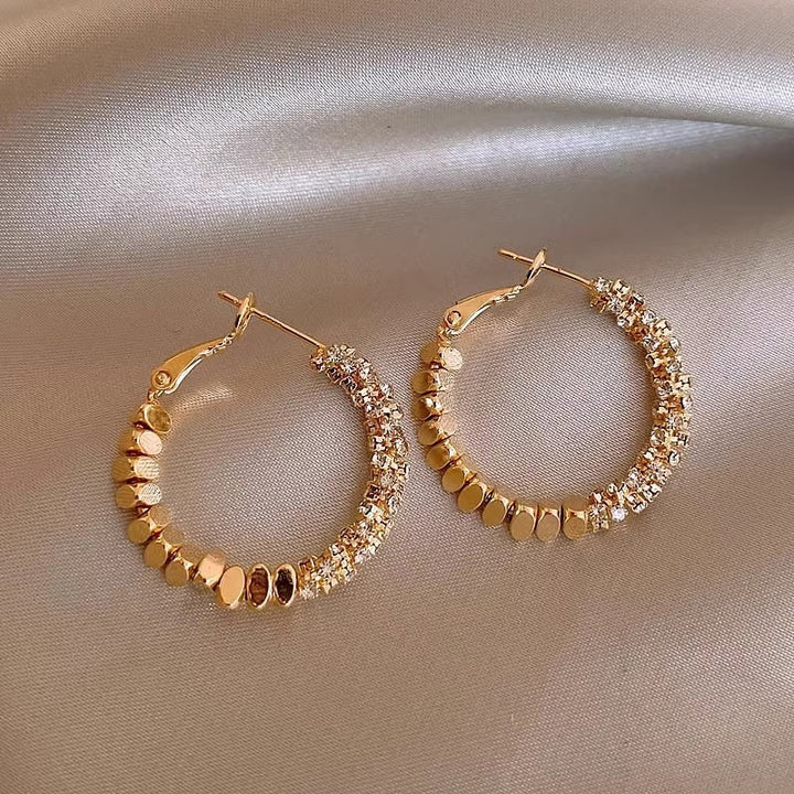 14K Gold Plated / S925 Silver Half Pave Half Textured Disc Hoop Earrings