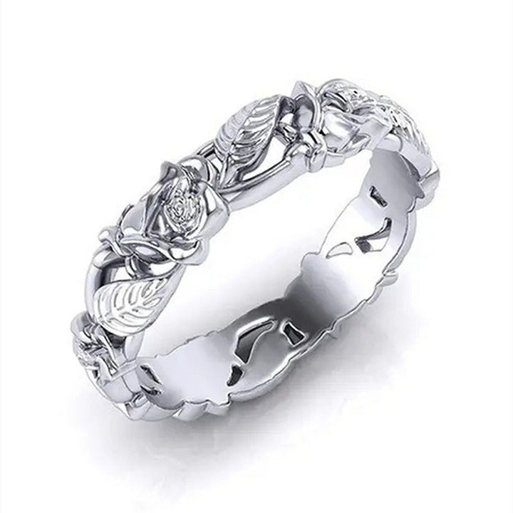 Blossom Vine S925 Silver Vintage Rose Filigree Band Ring