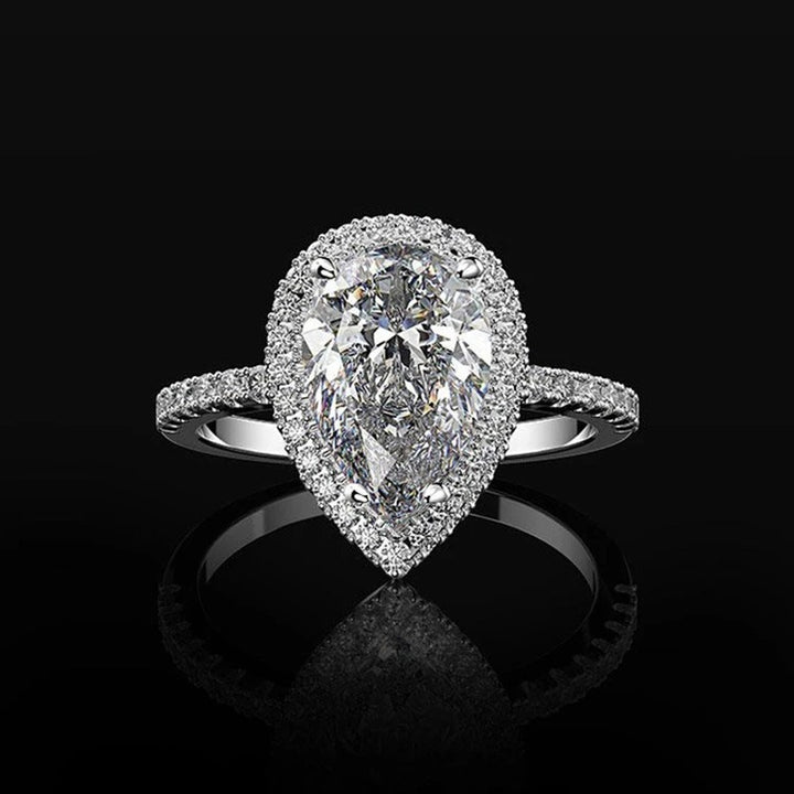 Sterling Silver Pear Cut Halo Engagement Ring