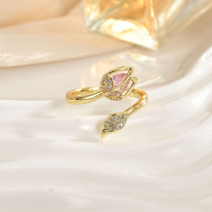 Spring Tulip 18K Gold Adjustable Open Ring
