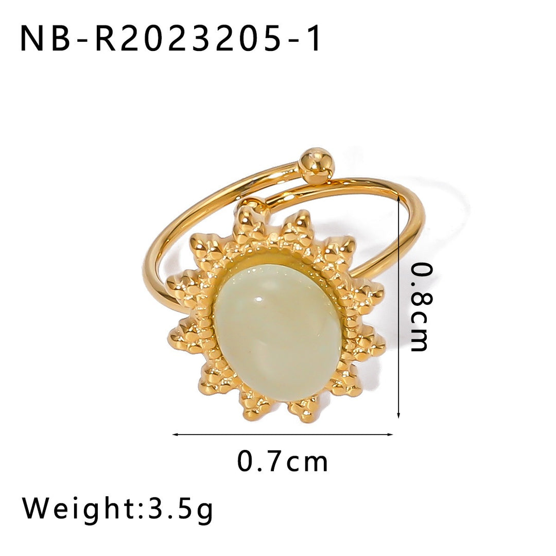 Whisper of the Sun Natural Stone Cabochon Sunburst Adjustable Ring