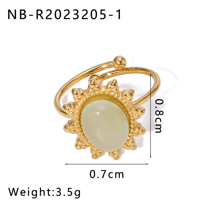 Whisper of the Sun Natural Stone Cabochon Sunburst Adjustable Ring
