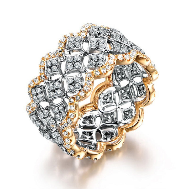 Sterling Silver Two-Tone Openwork Clover Pavé Wide Ring