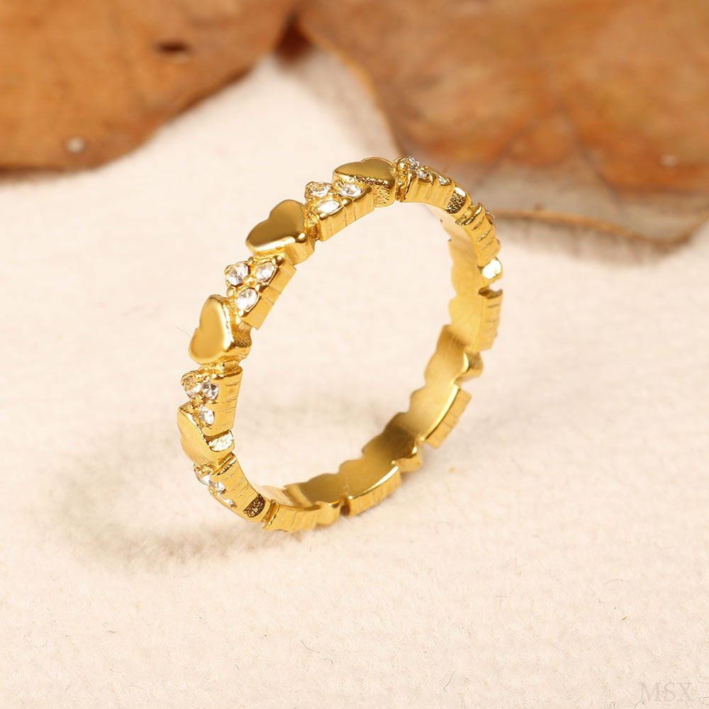 S925 Silver Alternating Heart & Pavé Band Ring