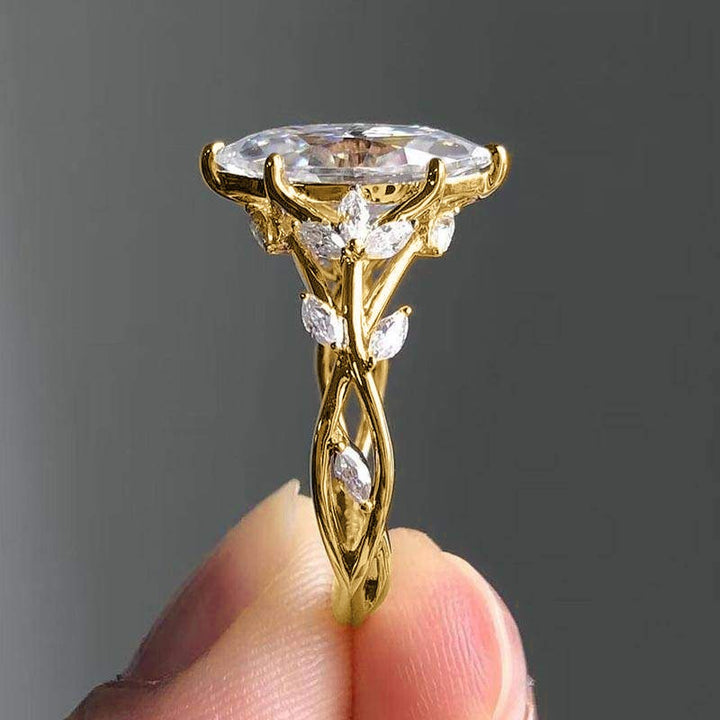 14K Gold Nature-Inspired Vine Marquise Ring