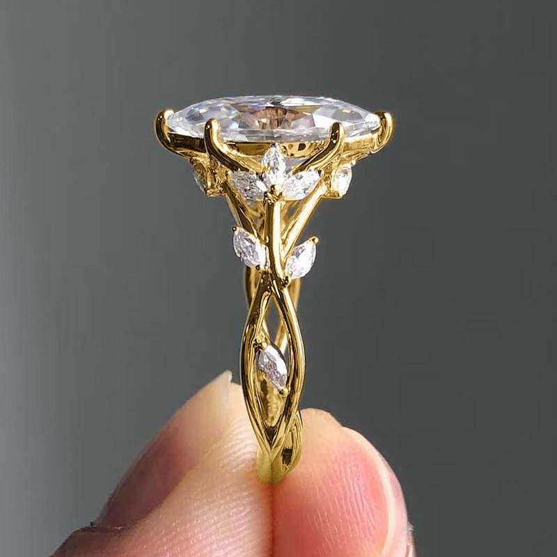 Blossoming Vine 18K Gold Oval Gemstone Vine & Flower Ring