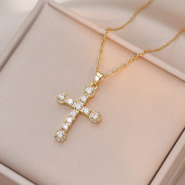 14K Gold Plated Micro-Pavé Cross Necklace
