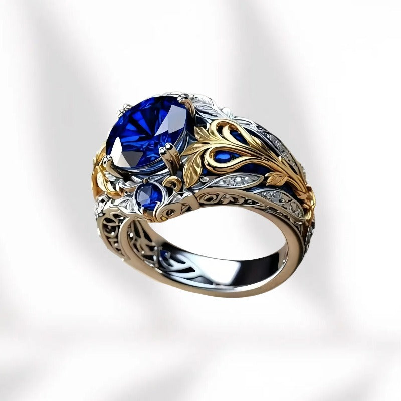 S925 Sterling Silver With 18K Gold Two-Tone Art Nouveau Vine Carved Ring
