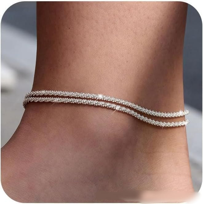 Stellar Glow S925 Silver Diamond Cut Stackable Gold Silver Two-Tone Anklet