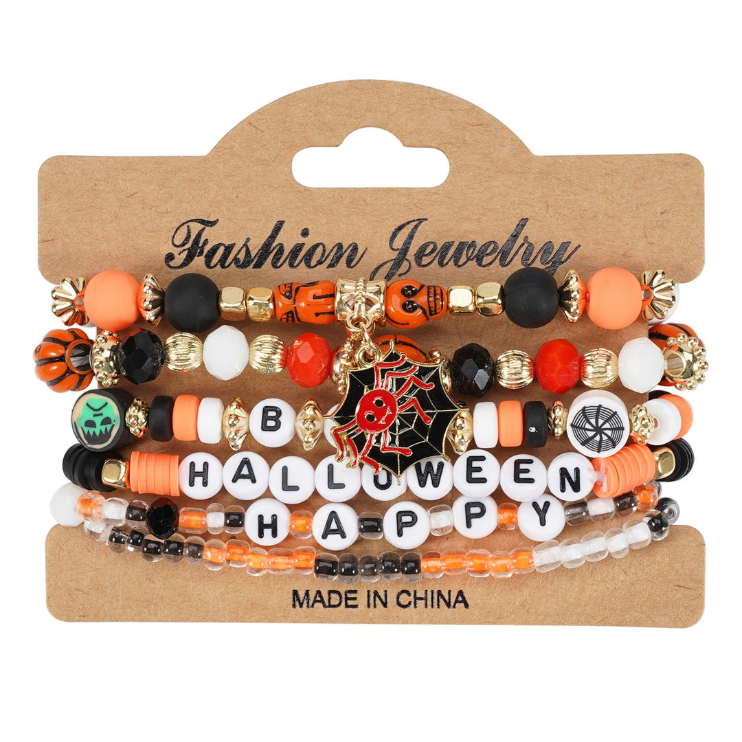 Halloween Spooky-Cute Party Multi-Layer Beaded Letter Stack Bracelet Set