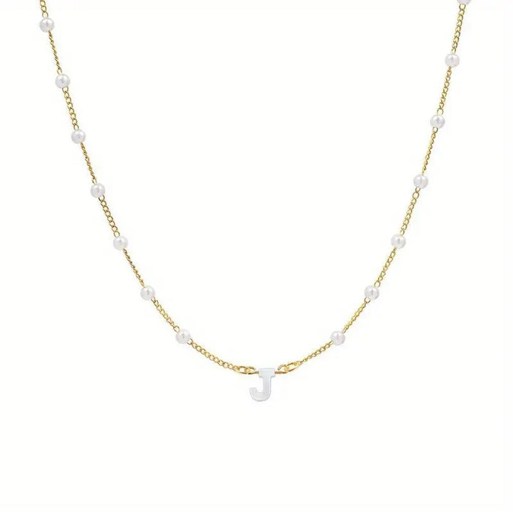 18K Gold Plated Pearl Initial Necklace