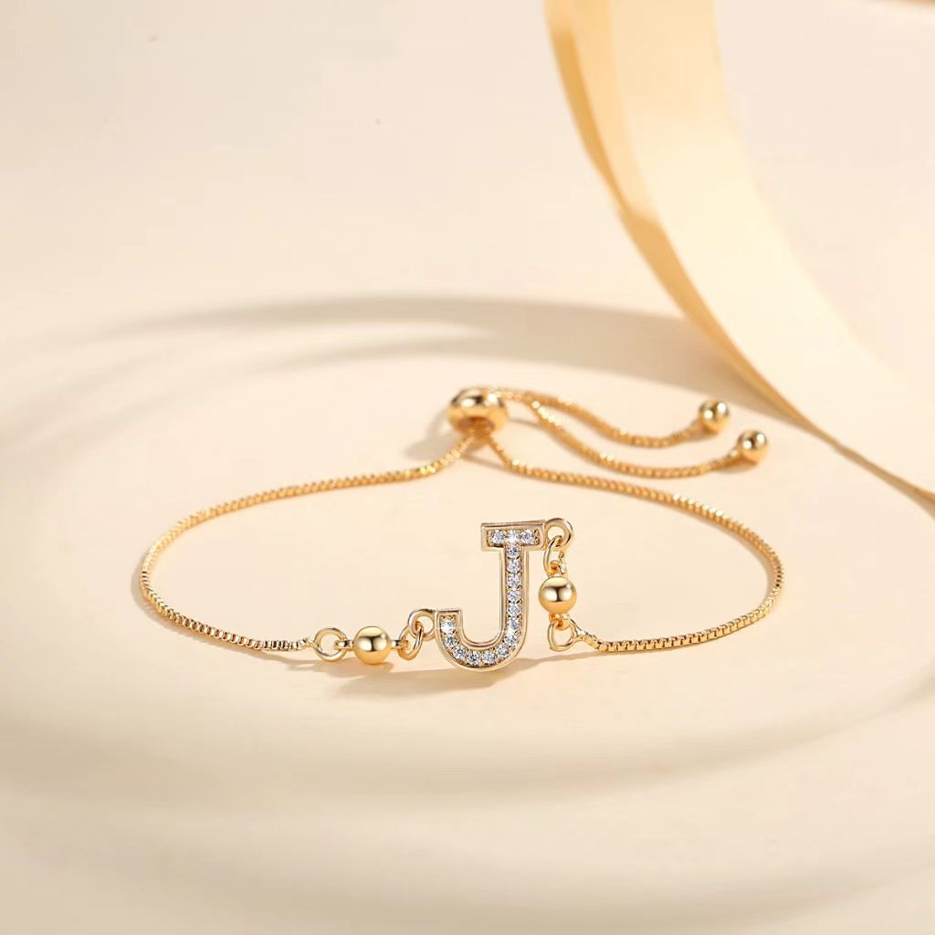 Personalized Touch 18K Gold Diamond 26 Letters Adjustable Bracelet