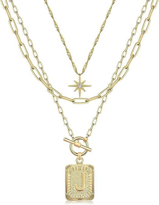 Personalized Initial 14K Gold Vintage Square Tag Letter Necklace