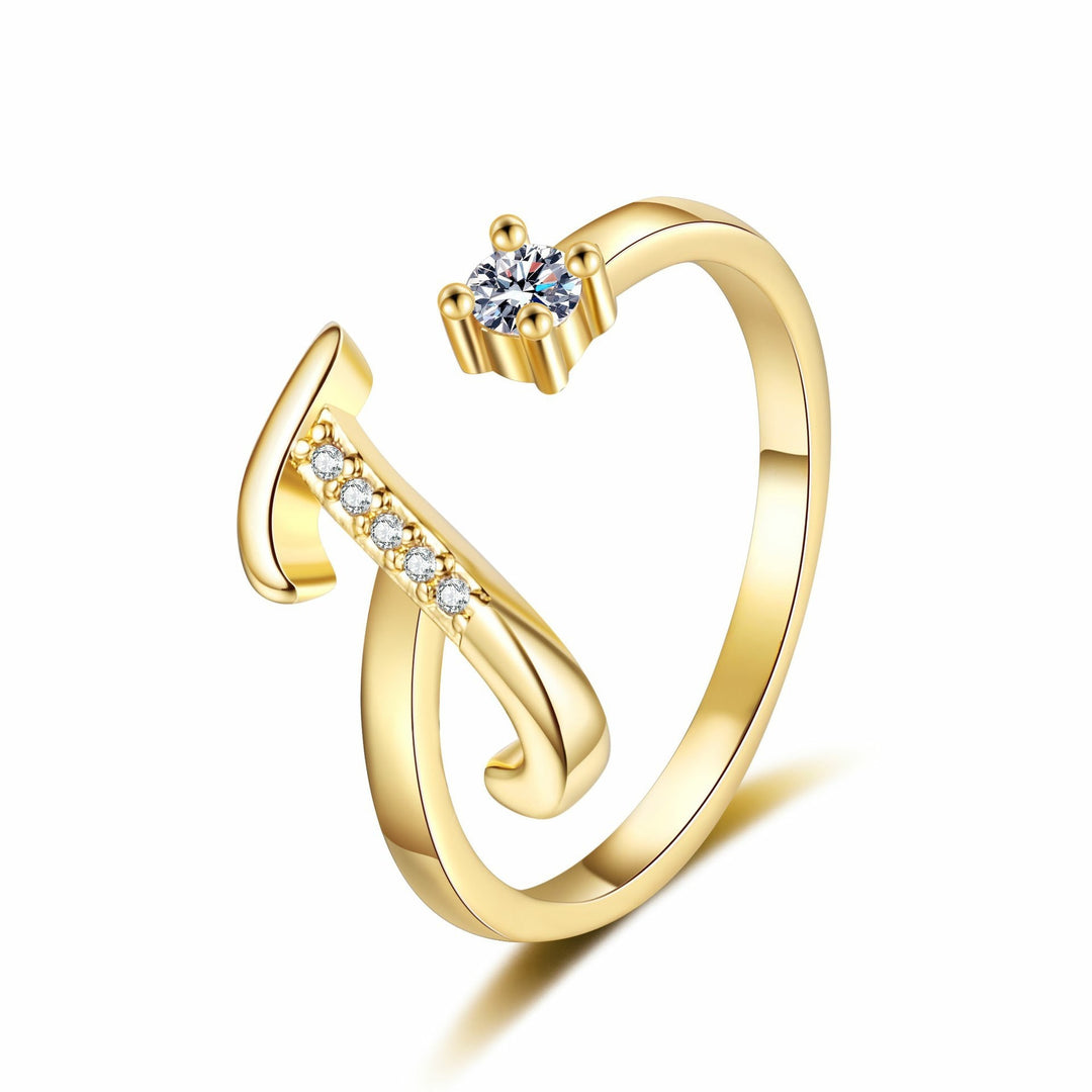 Dainty Cursive Initial Open Ring with CZ Accent