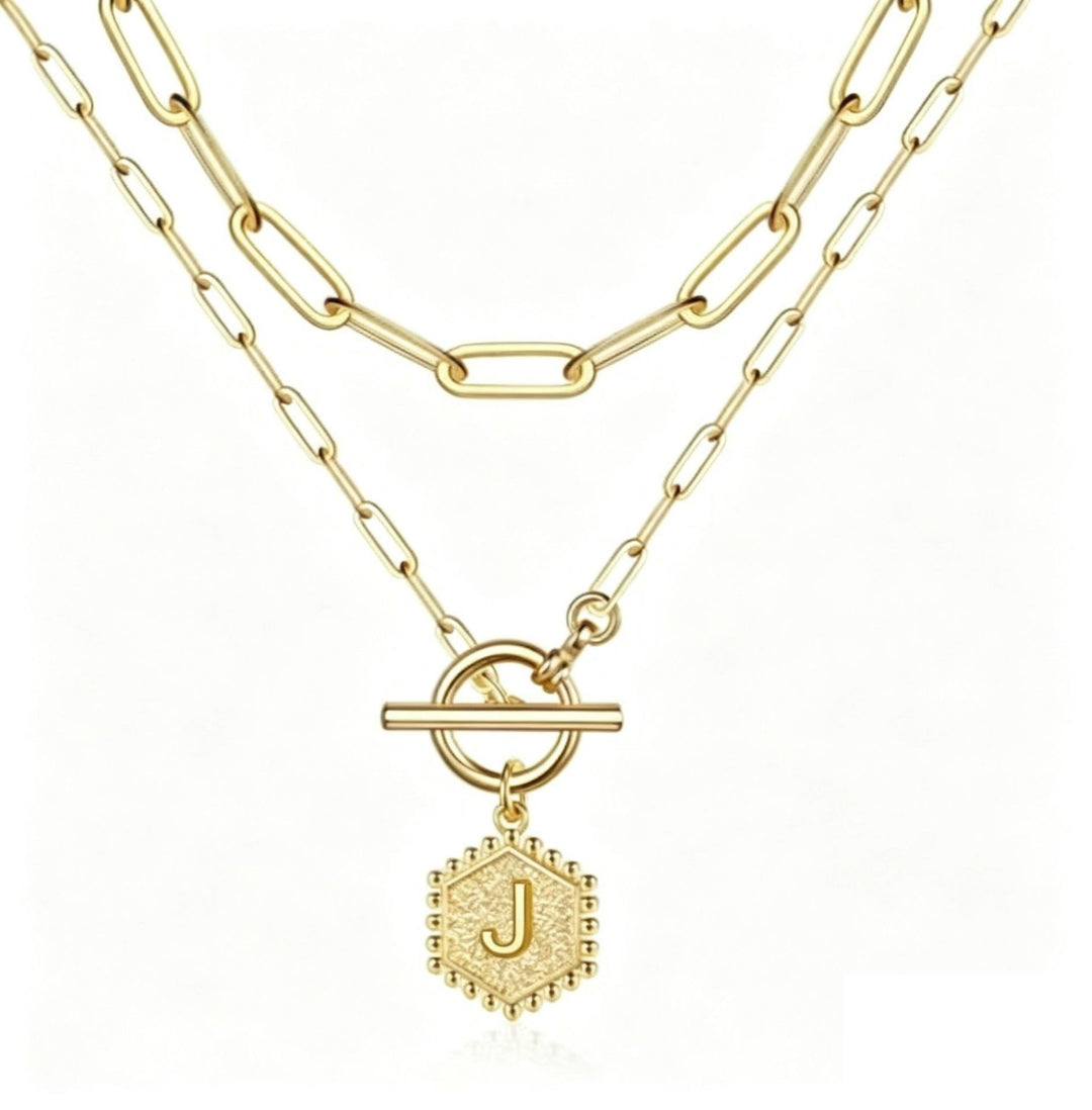 Personalized Initial Double-Layered Paperclip Chain Necklace