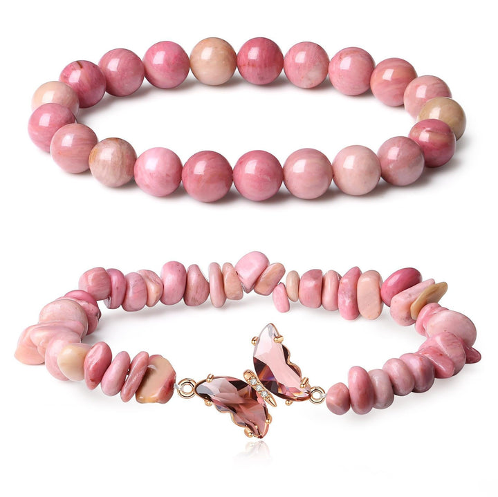 Butterfly Charm Natural Crystal Beaded & Chip Bracelet Set