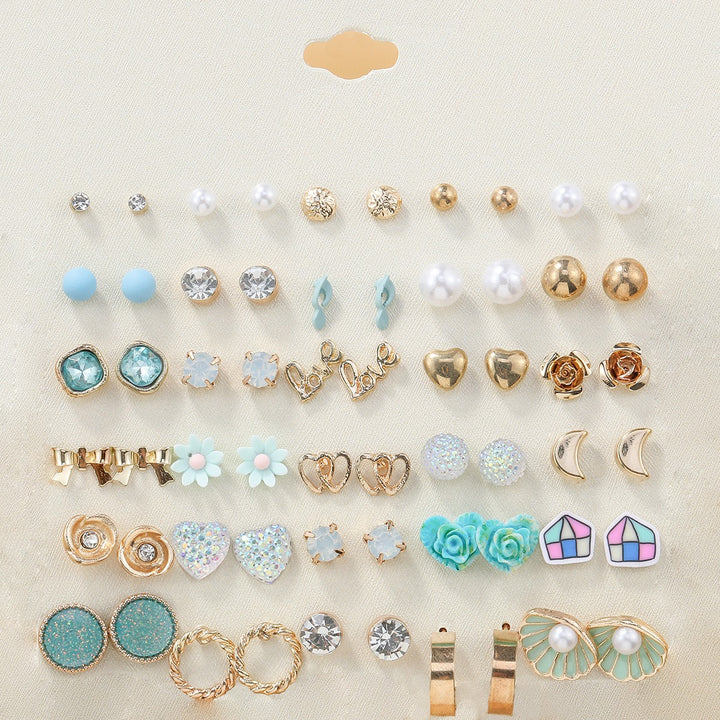 30-Piece Stud Earring Set Mix & Match Stars, Flowers & Pearls