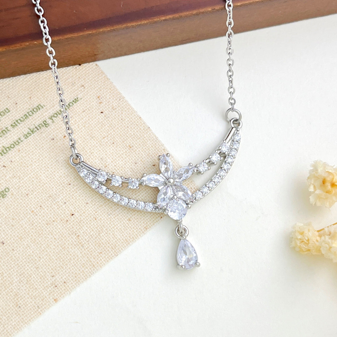 French Romance · Vintage Floral Vine Marquise & Teardrop Pavé Necklace