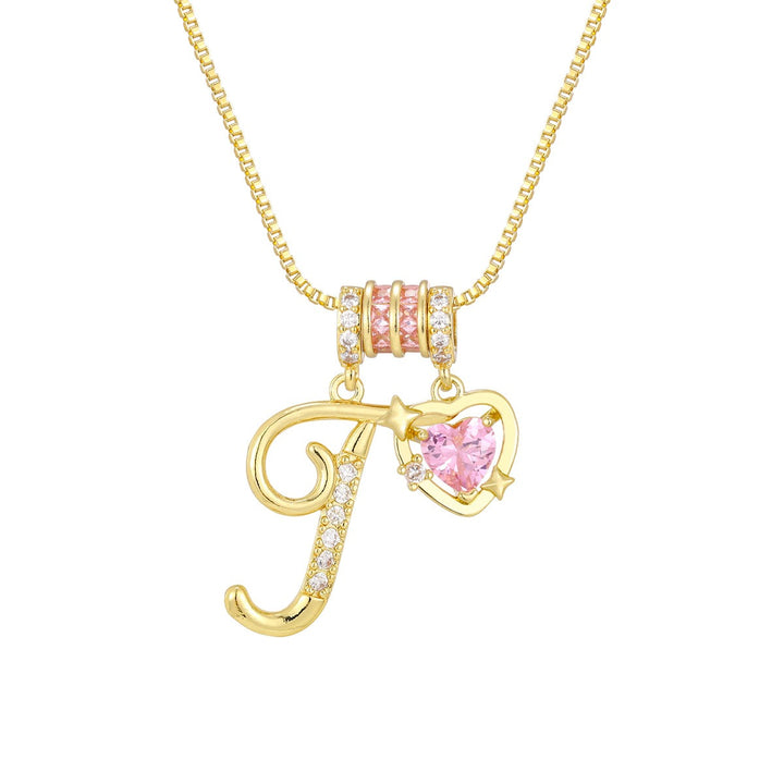Romantic Custom · 18K Gold Plated Letter & Pink Heart DIY Necklace