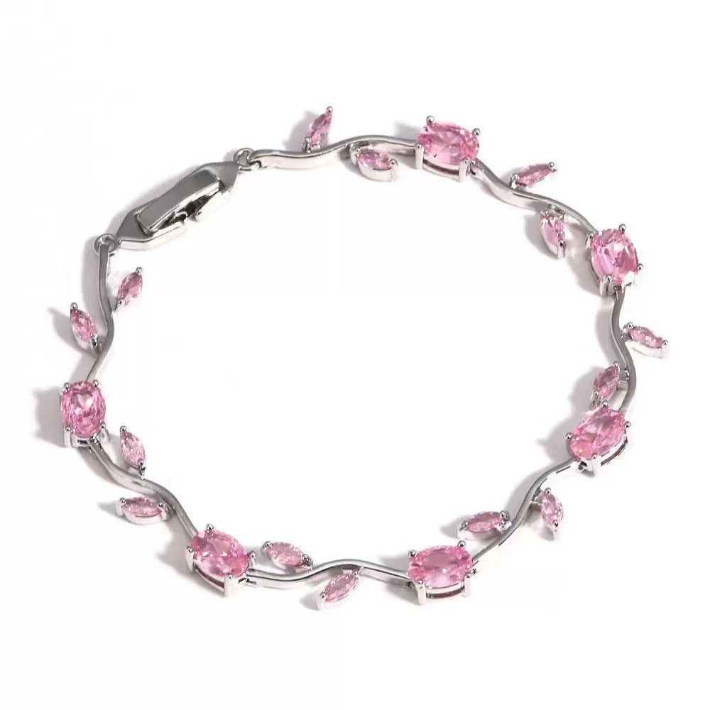 Spring Sprig Gemstone Two-Tone Leaf Bracelet