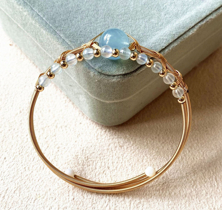 14K Gold Hand-Wrapped Natural Crystal Spring Coil Bracelet