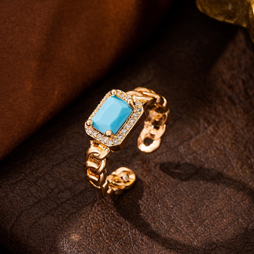 18K Gold Plated Emerald Cut Curb Chain Ring