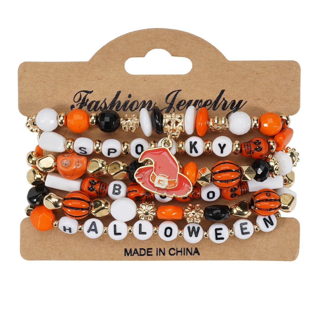 Halloween Spooky-Cute Party Multi-Layer Beaded Letter Stack Bracelet Set