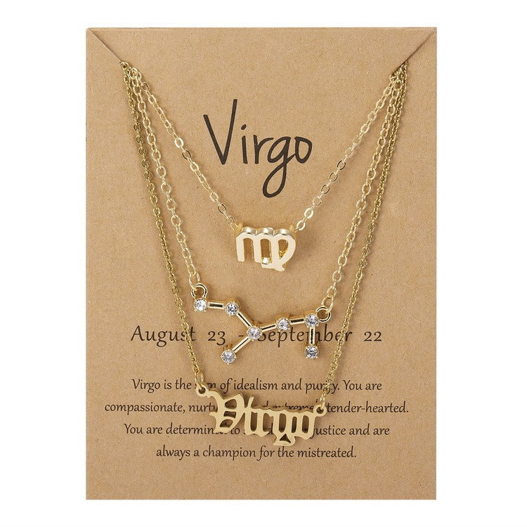12 Zodiac Signs Layered Necklace Set