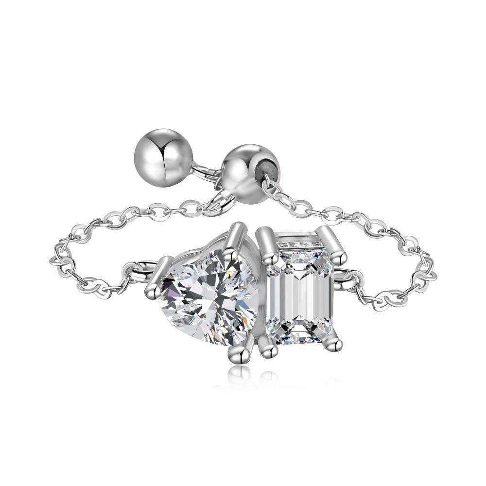 Twin Star Chain Asymmetrical Heart Emerald-Cut Chain Barbell Piercing