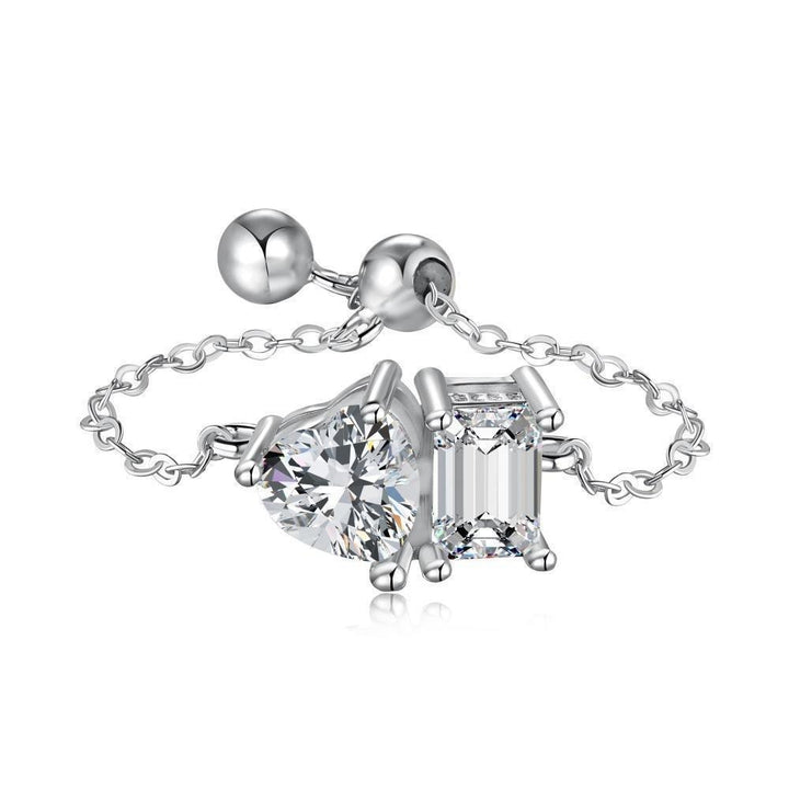 Twin Star Chain Asymmetrical Heart Emerald-Cut Chain Barbell Piercing