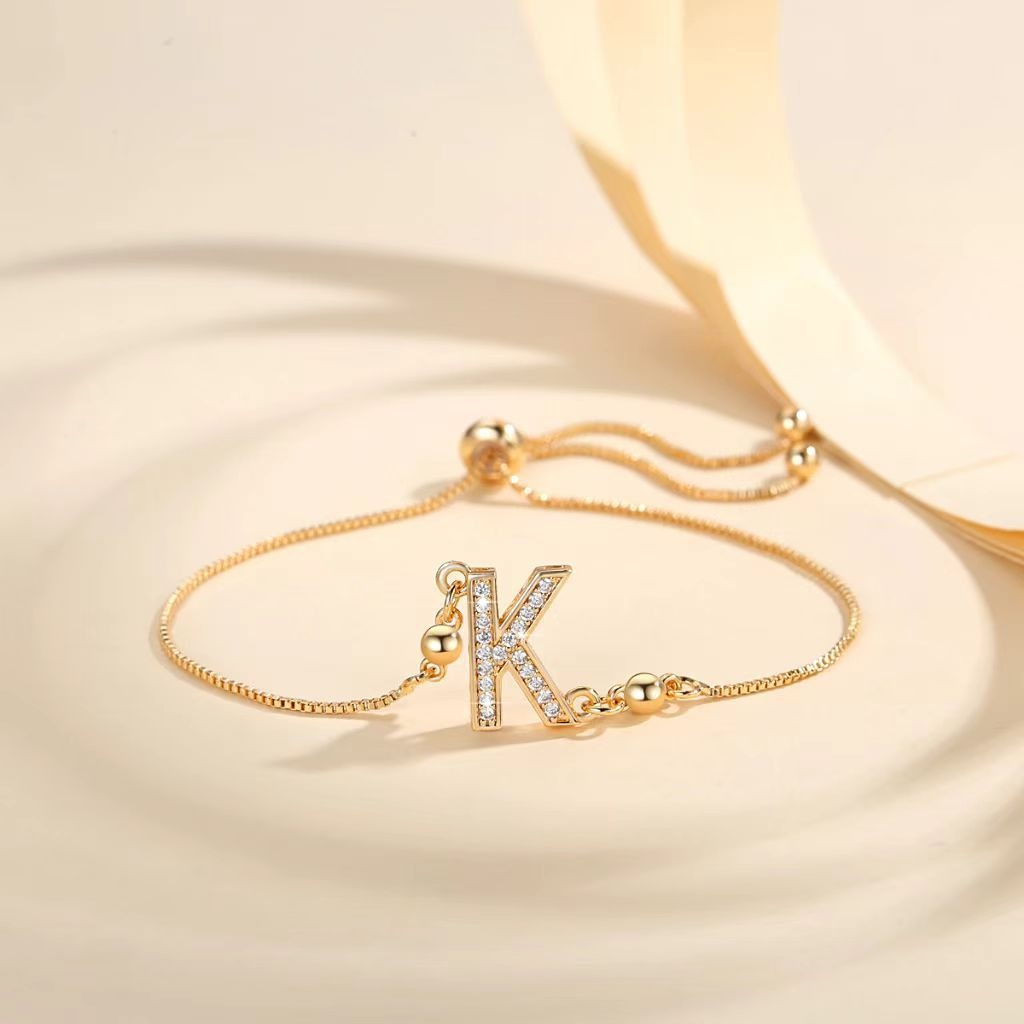 Personalized Touch 18K Gold Diamond 26 Letters Adjustable Bracelet