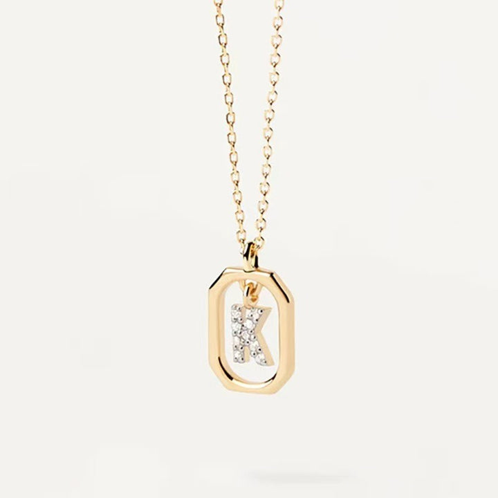Personalized Touch 18K Gold Diamond 26 Letters Rotating Tag Necklace