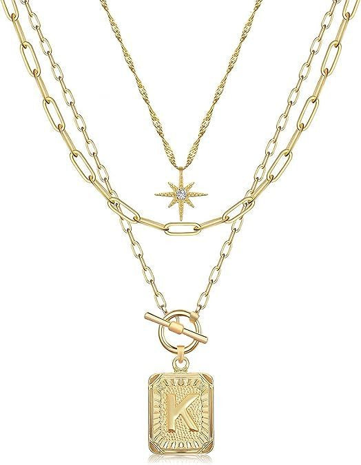 Personalized Initial 14K Gold Vintage Square Tag Letter Necklace