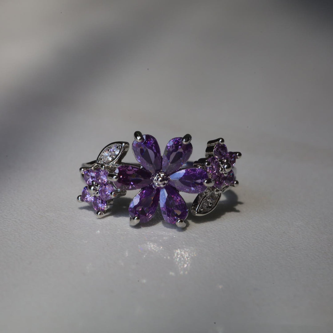 S925 Sterling Silver Marquise CZ Cluster Flower Open Ring