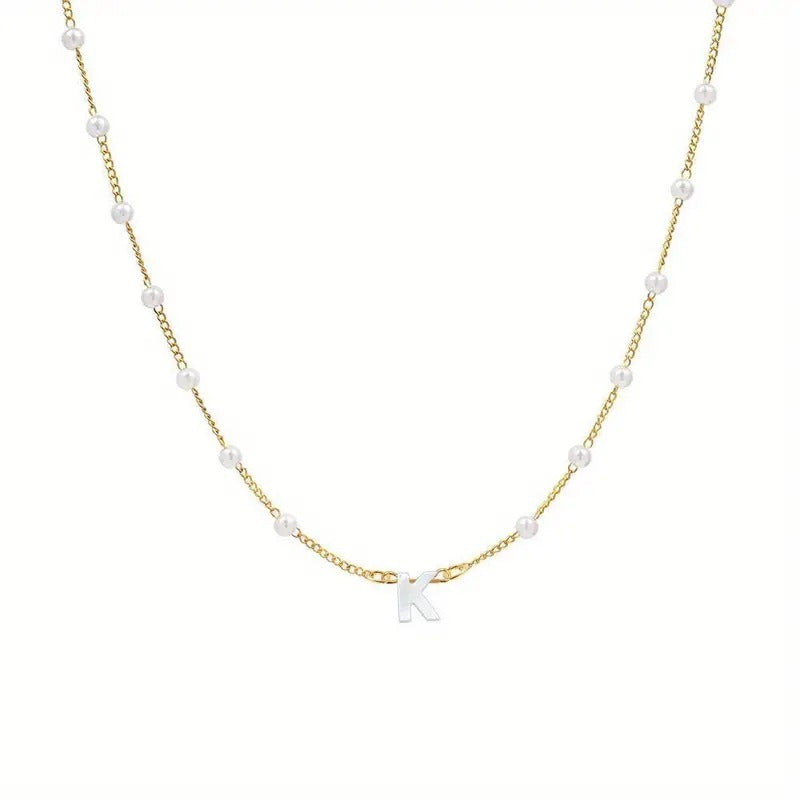 18K Gold Plated Pearl Initial Necklace