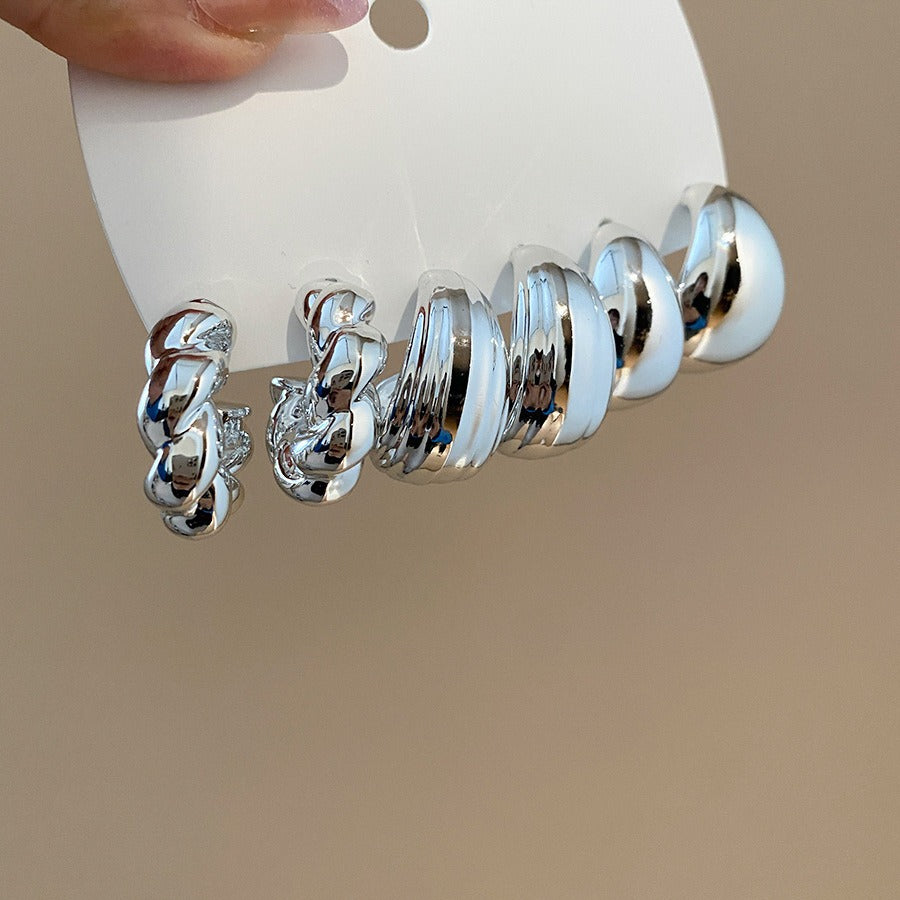 Minimalist 3-Pair Textured Acrylic Hoop Earrings Set Smooth, Hammered & Ribbed Chunky Hoops
