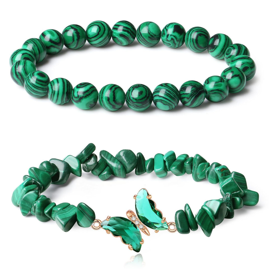 Butterfly Charm Natural Crystal Beaded & Chip Bracelet Set