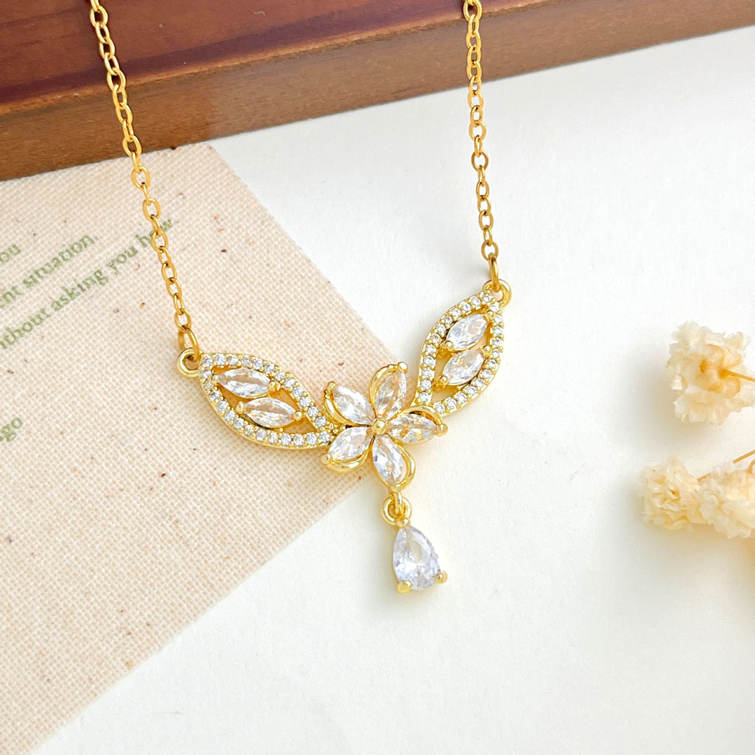 French Romance · Vintage Floral Vine Marquise & Teardrop Pavé Necklace