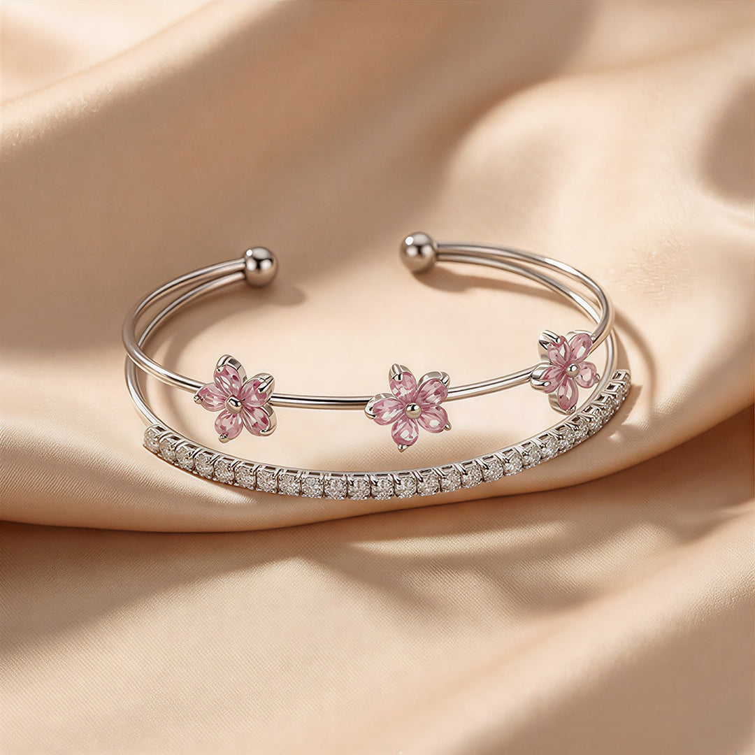 S925 Sterling Silver 3D Floral Cuff Bracelet