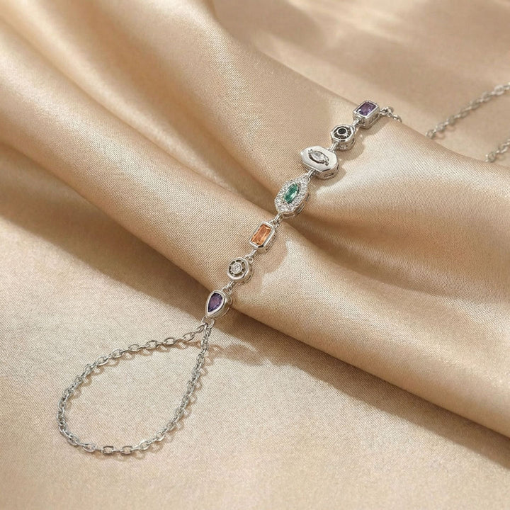 Multi-Facet Sparkle S925 Silver Colorful Stone Chain Bracelet
