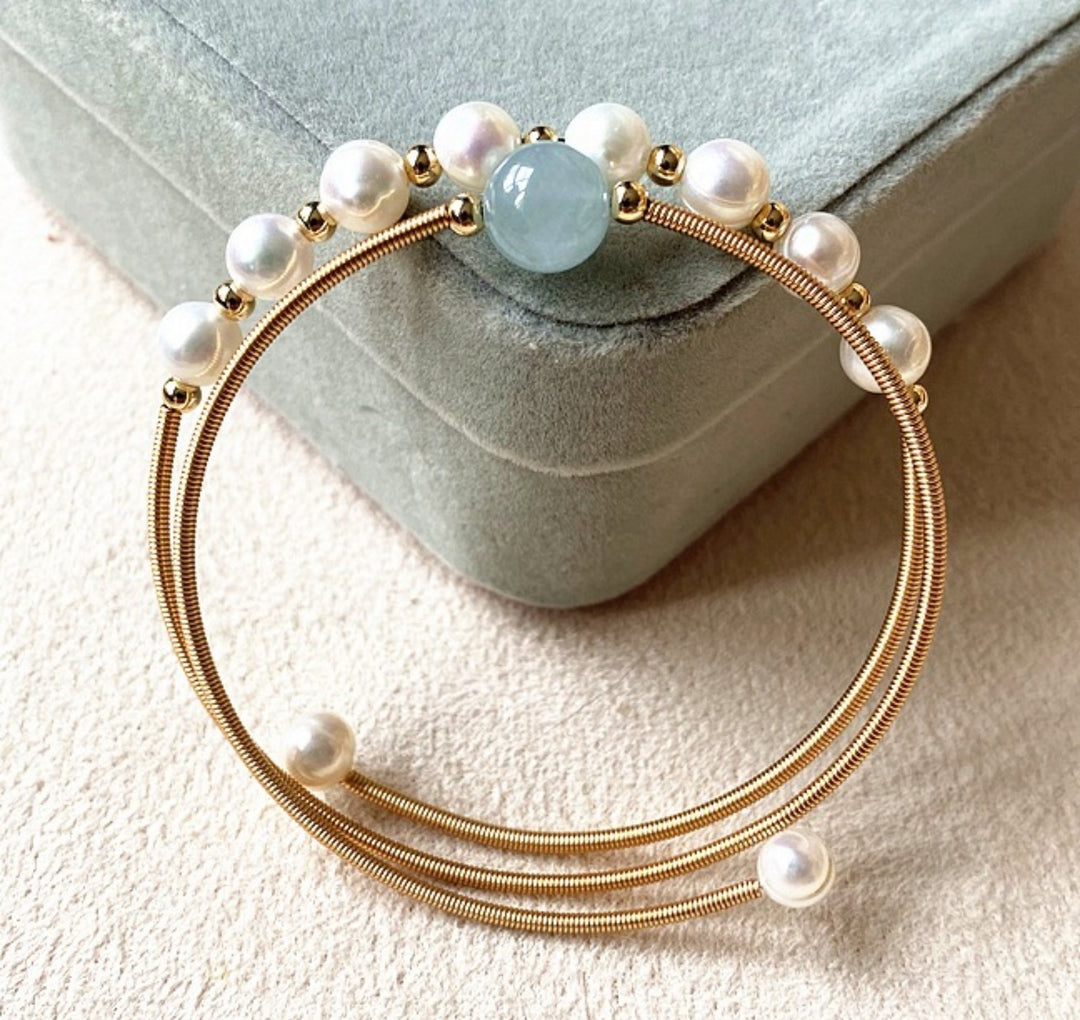 14K Gold Hand-Wrapped Natural Crystal Spring Coil Bracelet