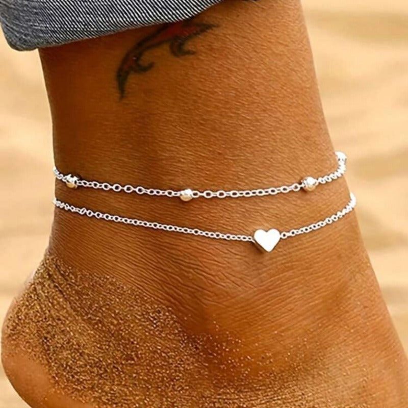 Gold Silver Two-Tone Multi-Style Stackable Anklet Set