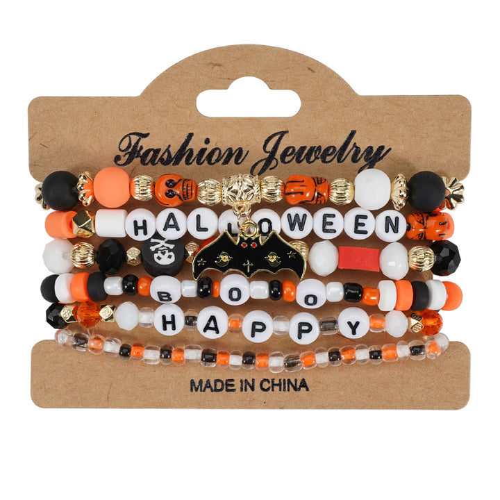Halloween Spooky-Cute Party Multi-Layer Beaded Letter Stack Bracelet Set