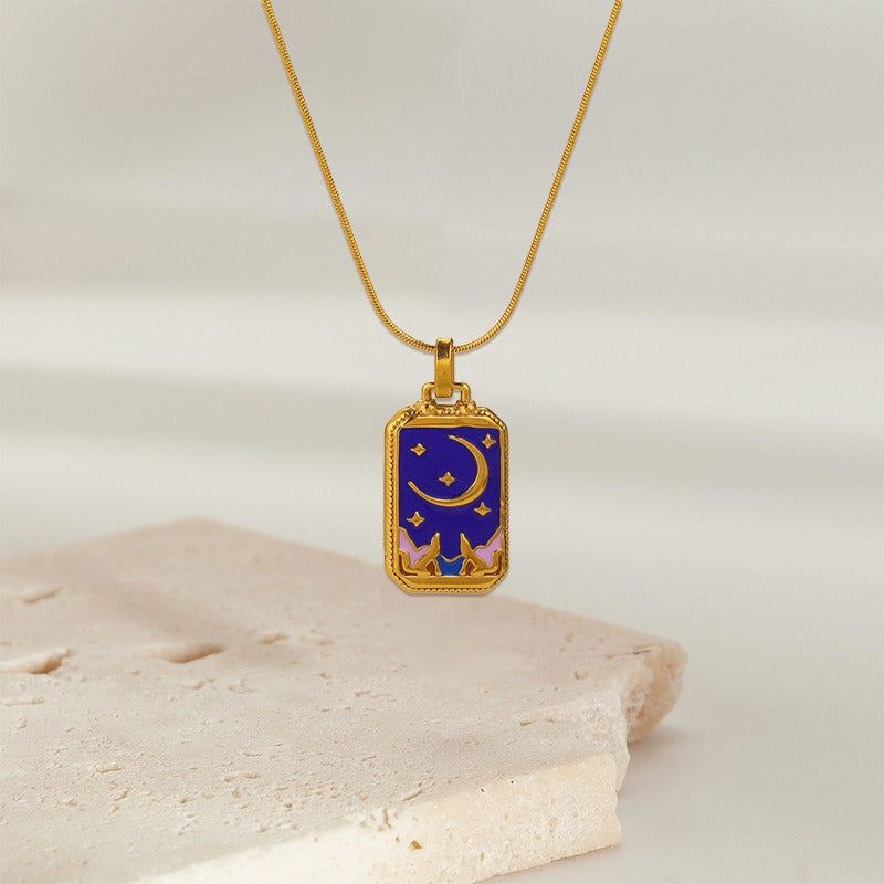 Tarot Promise 14K Gold Plated Micro-Pavé Enamel Tarot Card Necklace