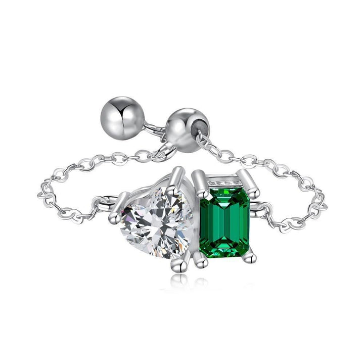 Twin Star Chain Asymmetrical Heart Emerald-Cut Chain Barbell Piercing