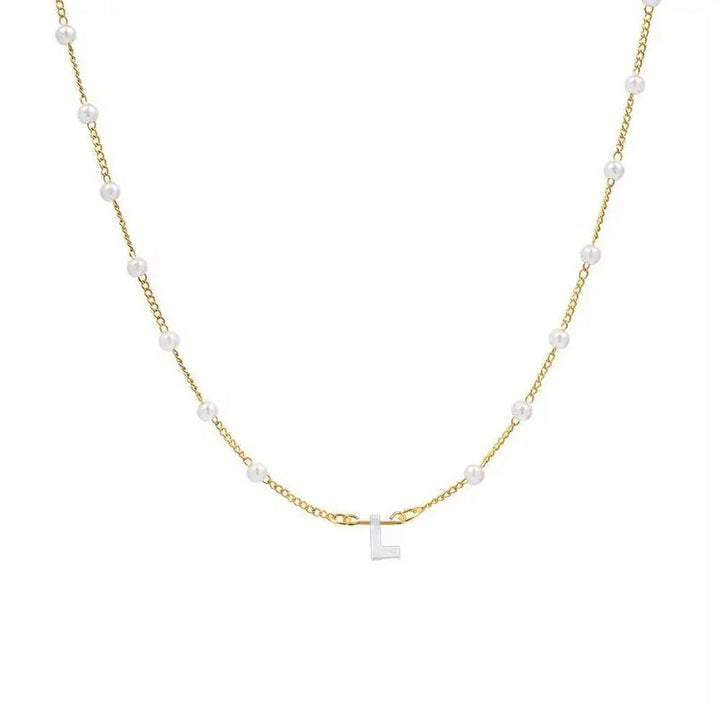 18K Gold Plated Pearl Initial Necklace