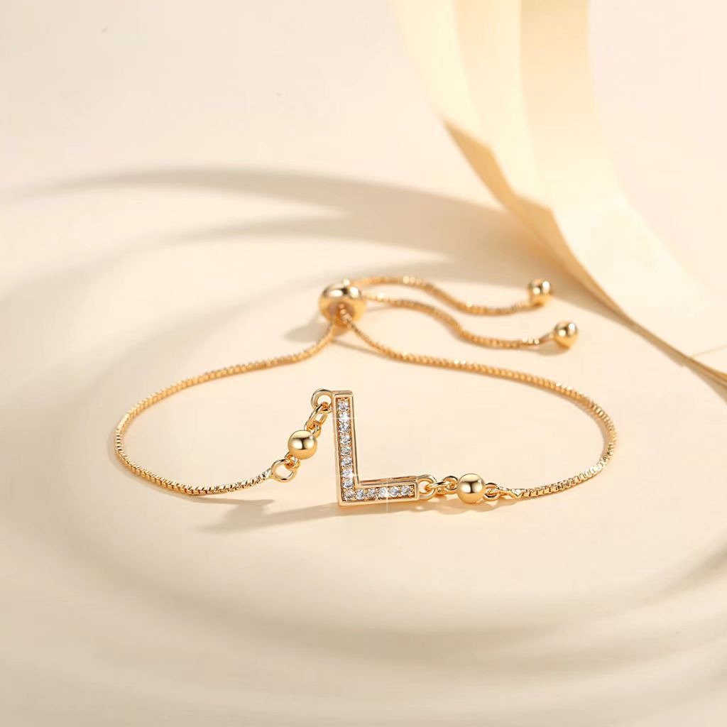 Personalized Touch 18K Gold Diamond 26 Letters Adjustable Bracelet